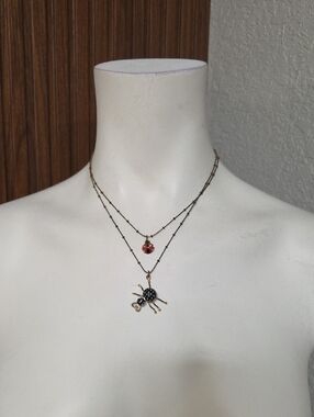 Betsey Johnson Black and Red Layered Ladybug Pendant Necklace
